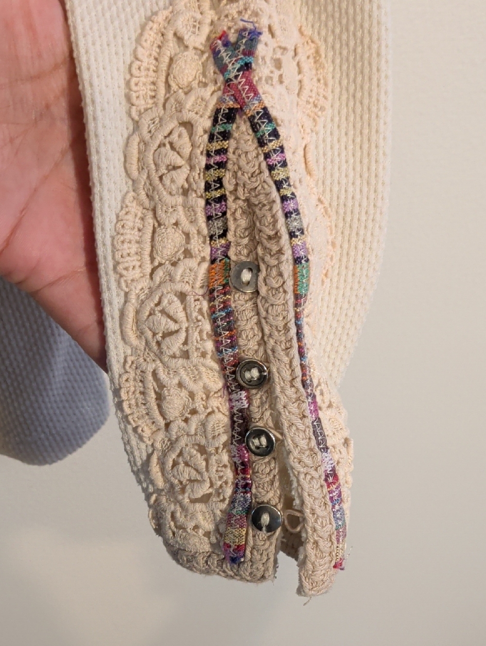 FREE PEOPLE cream long-sleeve scoop neck long sleeve with embroidered cuffs - Picture 9 of 10